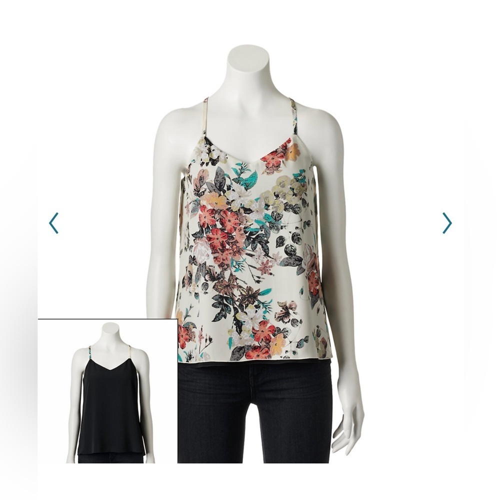 Candies Reversible Floral Black V Neck Woven Cami Tank Top Blouse Size XS